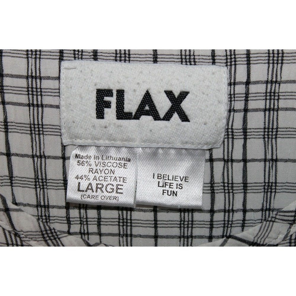 Flax Textured Crinkle Top White Black Plaid Large Minimalist Lightweight Stretch - Picture 5 of 9